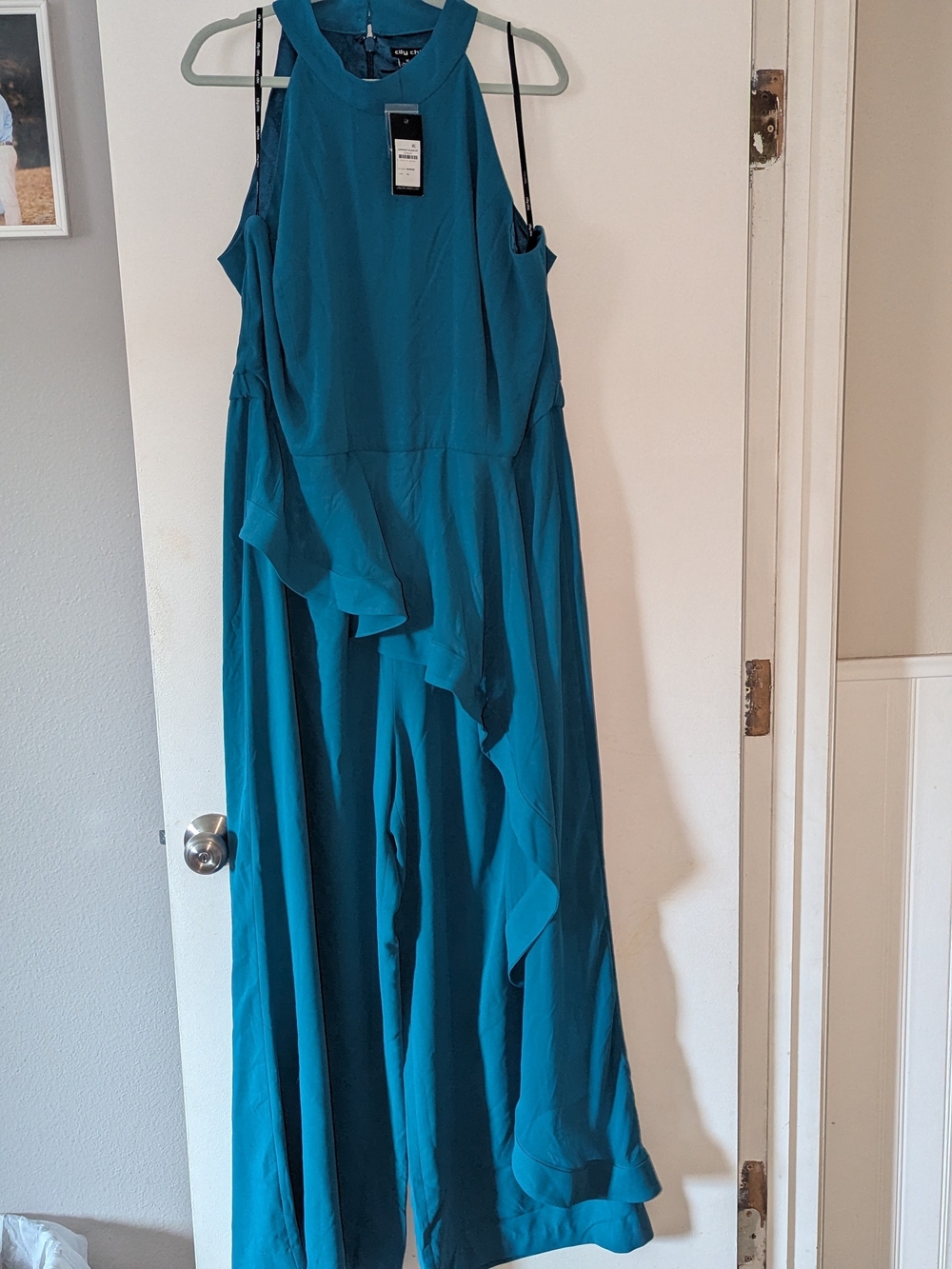 City Chic Teal High-Neck Wide-Leg Jumpsuit - Picture 6 of 9